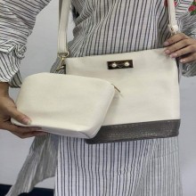 Ladies Hand Bag 2pc bag set White Color